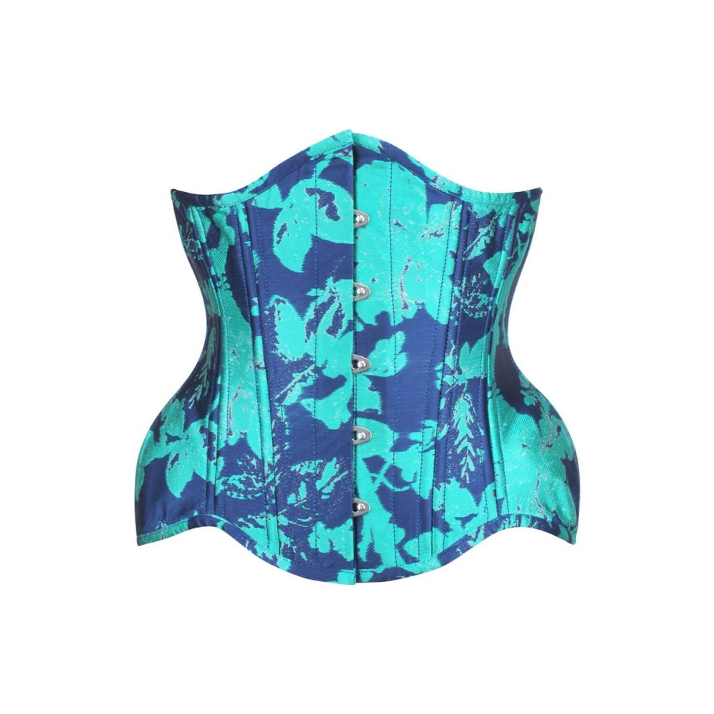Attitude Corsets - Brocade Curvy Waist Training Unterbrustkorsett für Taillentraining - Blau/Türkis